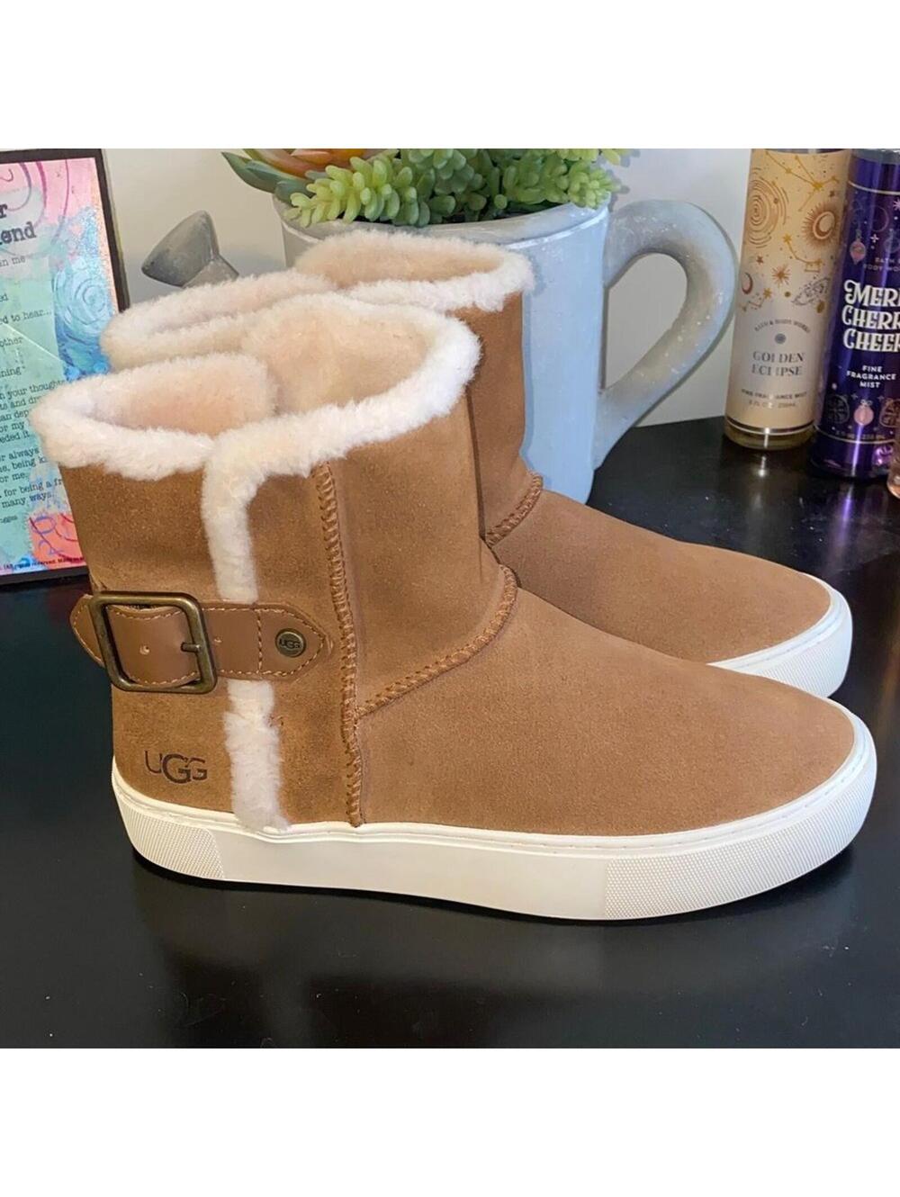 UGG Aika Suede Shearling Lined Sneaker Boots In Chestnut Size 6 New!!